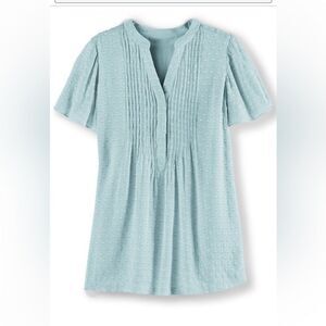 Soft Surroundings Offshore Tunic Top Aquamarine Blue Pintuck Blouse Size PL